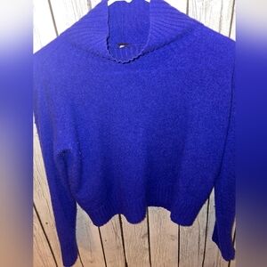 Free People 100% Cashmere Blue Turtleneck Cropped Women Sweater Size Small